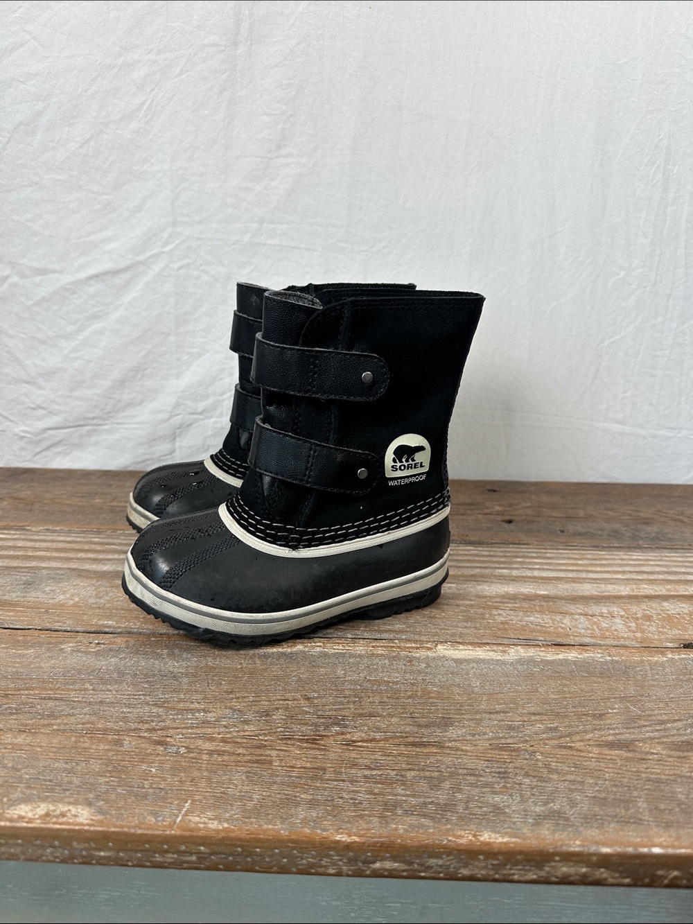 Sorel Kids Black Waterproof Hook-and-Loop Snow Boots
